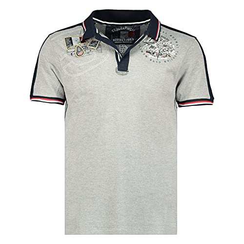 Geographical Norway Kalvin Men – Poloshirt für Herren, Bedruckt, klassisch, Baumwolle, Kurze Ärmel, lässiger Kragen mit Knopf – Casual T-Shirt, Tops, Regular Fit, Stil Classic (Grau, 3XL) von Geographical Norway