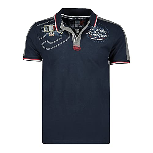 Geographical Norway Kalvin Men – Poloshirt für Herren, Bedruckt, klassisch, Baumwolle, Kurze Ärmel, lässiger Kragen mit Knopf – Casual T-Shirt, Tops, Regular Fit, Stil Classic (Marineblau, XL) von Geographical Norway