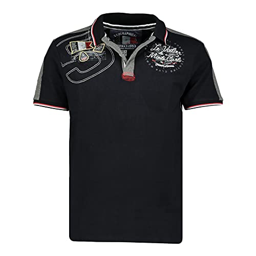 Geographical Norway Kalvin Men – Poloshirt für Herren, Bedruckt, klassisch, Baumwolle, Kurze Ärmel, lässiger Kragen mit Knopf – Casual T-Shirt, Tops, Regular Fit, Stil Classic (Schwarz, M) von Geographical Norway