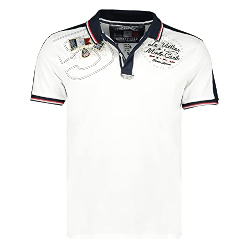 Geographical Norway Kalvin Men – Poloshirt für Herren, Bedruckt, klassisch, Baumwolle, Kurze Ärmel, lässiger Kragen mit Knopf – Casual T-Shirt, Tops, Regular Fit, Stil Classic (Weiß, L) von Geographical Norway