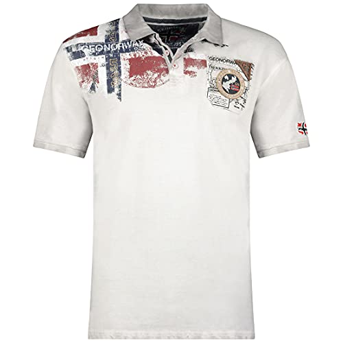 Geographical Norway Kamo Men Poloshirt Herren Klassisch Bedruckt Baumwolle Kurzarm Lässig Kragen Knopf Casual Shirt Tops Regular Fit Style Classic (Hellgrau, S) von Geographical Norway