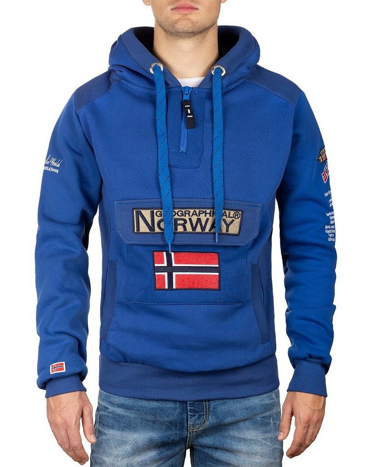 Geographical Norway Kapuzenpullover Herren Hoodie bagymclass Blue S mit Norwegen Fahne als Emblem von Geographical Norway