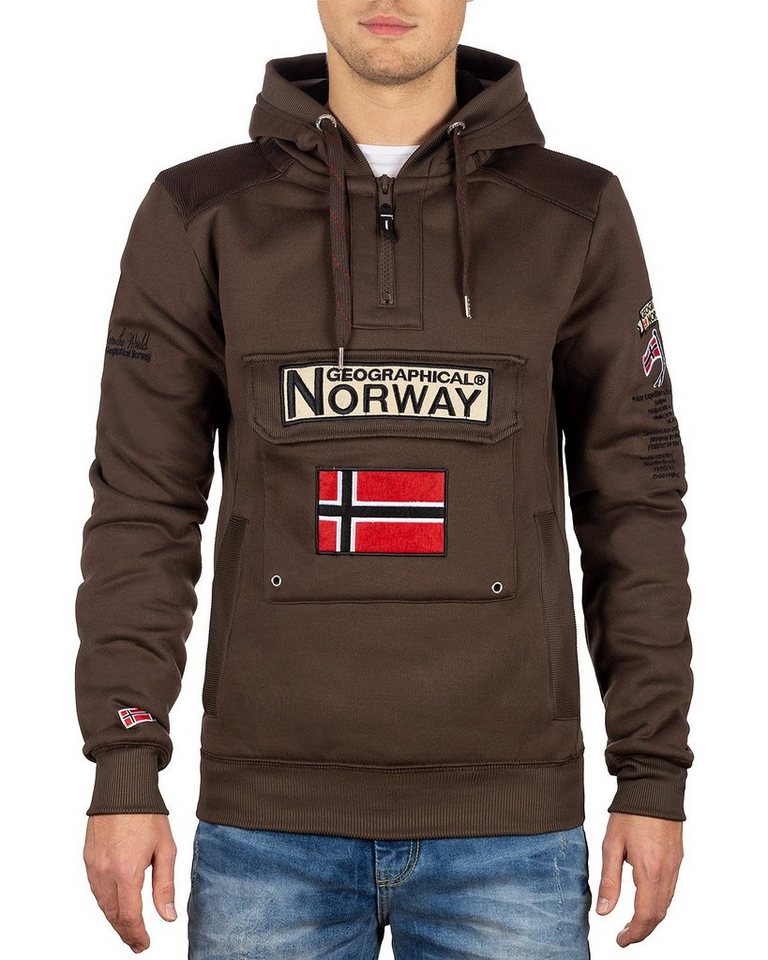 Geographical Norway Kapuzenpullover Herren Hoodie bagymclass Brown S mit Norwegen Fahne als Emblem von Geographical Norway