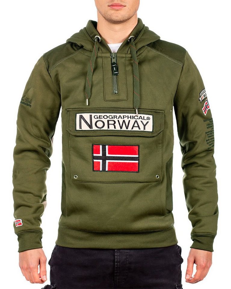 Geographical Norway Kapuzenpullover Herren Hoodie bagymclass Kaki S mit Norwegen Fahne als Emblem von Geographical Norway