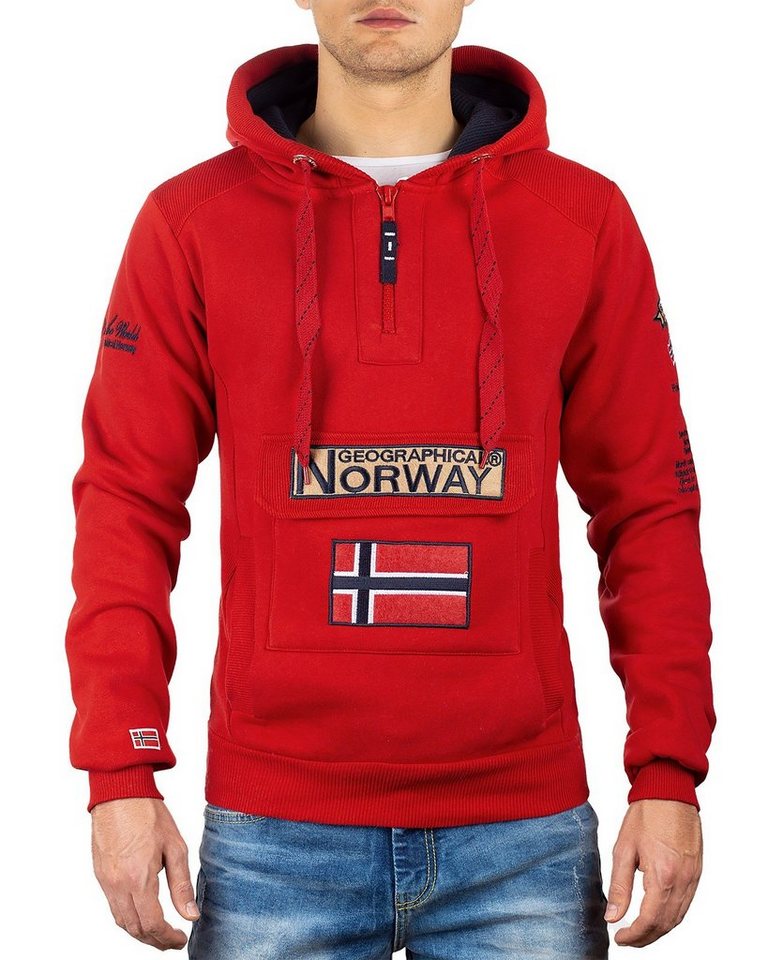 Geographical Norway Kapuzenpullover Herren Regular Fit Hoodie bagymclass men Red XXL mit Norwegen Fahne als Emblem von Geographical Norway