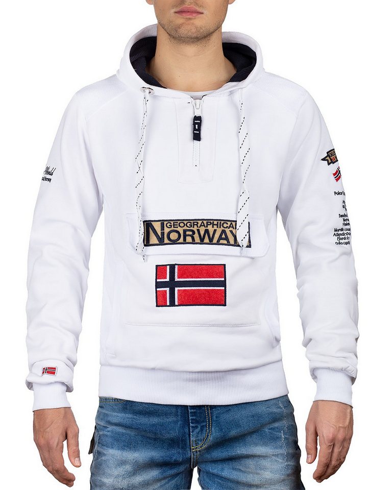 Geographical Norway Kapuzenpullover Herren Regular Fit Hoodie bagymclass men White S mit Norwegen Fahne als Emblem von Geographical Norway