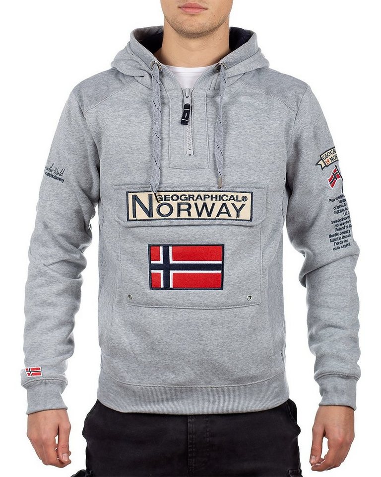 Geographical Norway Kapuzenpullover Herren Regular Fit Hoodie bagymclass men Blended Grey M mit Norwegen Fahne als Emblem von Geographical Norway