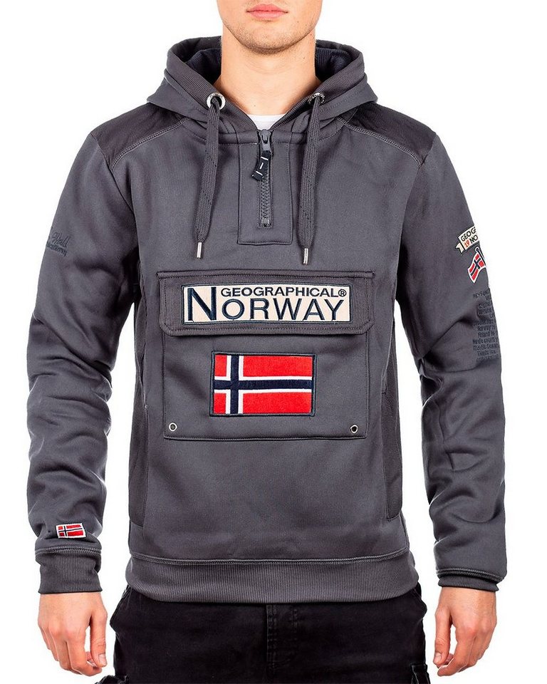 Geographical Norway Kapuzenpullover Herren Regular Fit Hoodie bagymclass men Dark Grey L mit Norwegen Fahne als Emblem von Geographical Norway