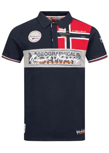 Geographical Norway Kidney Men - Herren Classic Print Polo Shirt - Baumwolle Kurzarm Casual Button Down - Casual Shirt Tops Regular Fit Style Classic Casual Blauw Marine 3XL von Geographical Norway