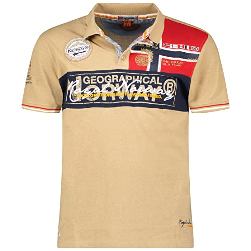 Geographical Norway Kidney Men – Poloshirt für Herren, Bedruckt, klassisch, Baumwolle, Kurze Ärmel, lässiger Kragen mit Knopf (Beige, XL) von Geographical Norway