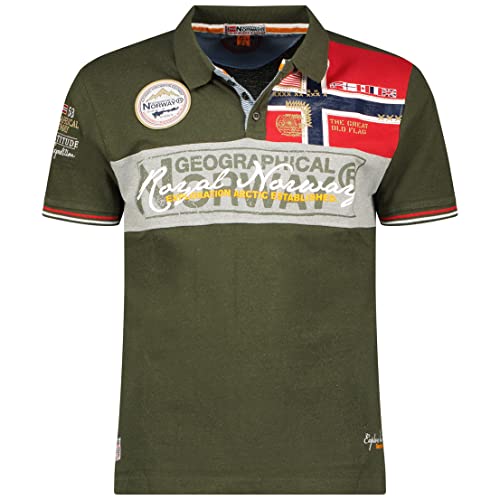 Geographical Norway Kidney Men – Poloshirt für Herren, Bedruckt, klassisch, Baumwolle, Kurze Ärmel, lässiger Kragen mit Knopf (Khaki, XXL) von Geographical Norway