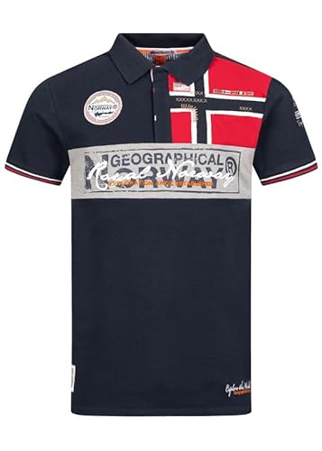 Geographical Norway Kidney Men – Poloshirt für Herren, Bedruckt, klassisch, Baumwolle, Kurze Ärmel, lässiger Kragen mit Knopf (Marine, L) von Geographical Norway