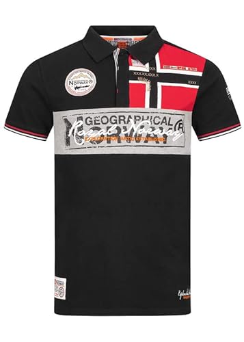 Geographical Norway Kidney Men – Poloshirt für Herren, Bedruckt, klassisch, Baumwolle, Kurze Ärmel, lässiger Kragen mit Knopf (Schwarz, L) von Geographical Norway