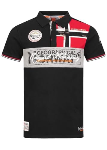 Geographical Norway Kidney Men – Poloshirt für Herren, Bedruckt, klassisch, Baumwolle, Kurze Ärmel, lässiger Kragen mit Knopf (Schwarz, XL) von Geographical Norway
