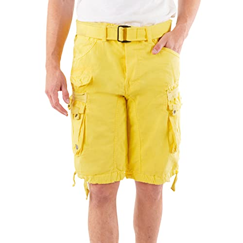 Geographical Norway Herren Shorts Pratique Perle Kurze Hose Männer mit Gürtel Bestickt Cargoshorts gelb XXL von Geographical Norway