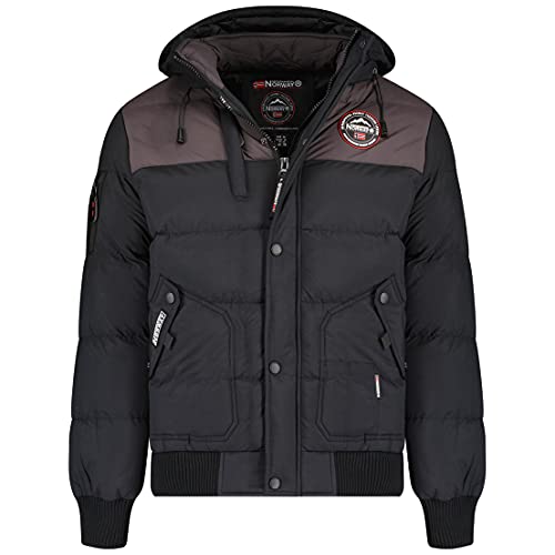 Geographical Norway Parka gesteppt mit abnehmbarer Kapuze viele Taschen Modell Volva von S bis XXL (Schwarz, L) von Geographical Norway