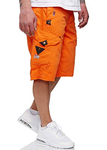 Geographical Norway Herren Shorts Pratique Perle Kurze Hose Männer mit Gürtel Bestickt Cargoshorts orange M von Geographical Norway