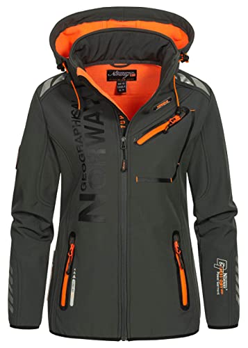 Geographical Norway REINE LADY - Damen wasserabweisend Softshell-Jacke - Outdoor-Kapuzenjacke softshelljacke - Winter mantel Jacke - winddicht funktionsjacke (Grau/Orange L) Größe 3 von Geographical Norway