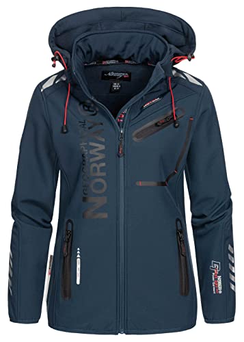 Geographical Norway Reine Lady - Women's Waterproof Outdoor Softshell Hooded Jacket - Windproof Jacket - Outdoor Activities Hiking Skiing Autumn Winter Spring (Marine-marine S) von Geographical Norway