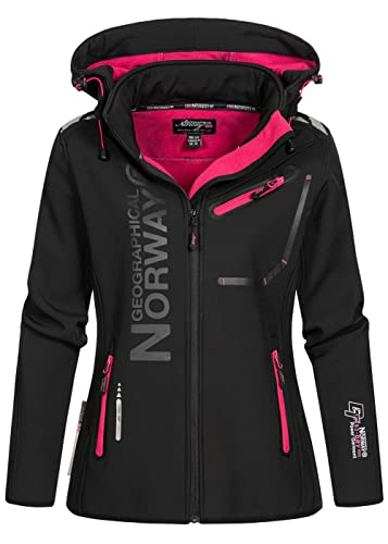 Geographical Norway Reine Lady - Women's Waterproof Outdoor Softshell Hooded Jacket - Windproof Jacket - Outdoor Activities Hiking Skiing Autumn Winter Spring (Black-pink XXL) von Geographical Norway