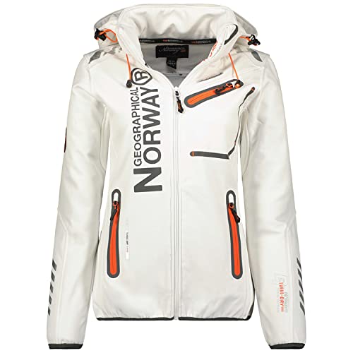 Geographical Norway Reine Lady - Kapuzen-Softshelljacke Frau Wasserdicht Outdoor - Winddichte Jacke - Outdoor-Aktivitäten Wandern Skifahren Herbst Winter Frühling (Weiße Orange XXL-Größe 5) von Geographical Norway