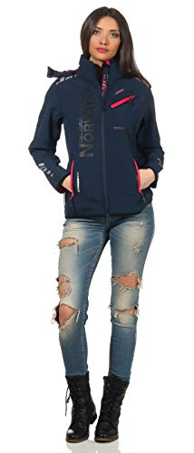 Geographical Norway RÊVEUSE Lady - Softshell-Jacke Für Damen Outdoor -Funktionsjacke Winddicht Winterjacke Kapuze - Softshelljacke Mantel Winter Warme Ideal Aktivitäten Blau/Rosa S - Größe 1 von Geographical Norway