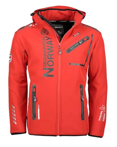 Geographical Norway ROYAUTE Herren Softshelljacke [Rot/Schwarz] – Wasserdicht, Winddicht & Atmungsaktiv – Outdoor Regenjacke mit Kapuze – Perfekt für Wandern, Radfahren & Freizeit - Größe wählen von Geographical Norway