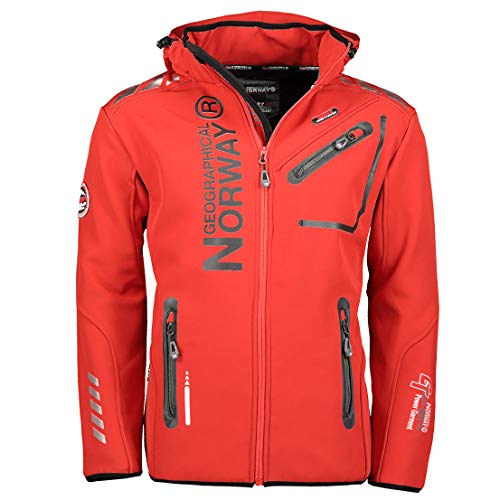 Geographical Norway ROYAUTE Men Softshell Jacke Herren Wasserdicht Jacke mit Kapuze Outdoor Windjacke Taktische Jacke Brandiing- Production (Large, Rot/Schwarz) von Geographical Norway