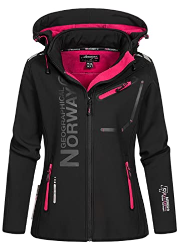 Geographical Norway Damen Softshell Funktions Outdoor Regen Jacke Sport (M, Black-Flashy Pink) von Geographical Norway