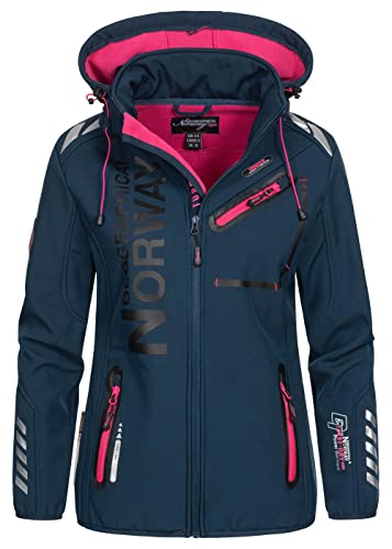 Geographical Norway Reine Lady - Jacke Softshelljacke Damen Kapuzen Frau Wasserdicht - Winddichte Jacke - Regenjacke Aktivitäten Wandern Skifahren Herbst Winter Frühling (Marineblau Rosa XXL) von Geographical Norway