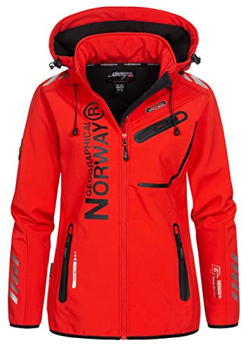 Geographical Norway Reine Lady - Jacke Softshelljacke Damen Kapuzen Frau Wasserdicht - Winddichte Jacke - Regenjacke Aktivitäten Wandern Skifahren Herbst Winter Frühling (Rot Schwarz XXL) von Geographical Norway