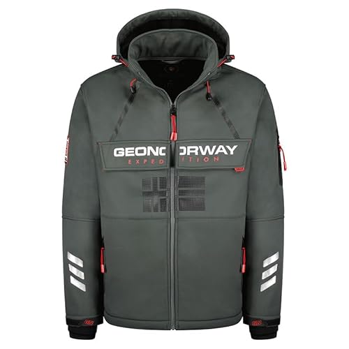 Geographical Norway Remi Men - Softshelljacke Herren Wasserdicht atmungsaktiv Kapuze - Outdoor Mantel Tactical Widerstandsfähig Windbreaker Jacke - Wandern Ski Herbst Winter Frühling (Dunkelgrau S) von Geographical Norway