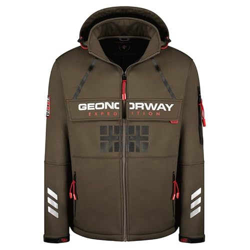 Geographical Norway Remi Men - Softshelljacke Herren Wasserdicht atmungsaktiv Kapuze - Outdoor Mantel Tactical Widerstandsfähig Windbreaker Jacke - Wandern Ski Herbst Winter Frühling (Khaki M) von Geographical Norway