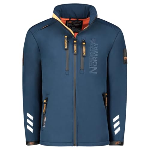 Geographical Norway Richywood Men - Kapuzen-Softshelljacke Mann Wasserdicht - Outdoor Mantel Tactical Windbreaker Widerstandsfähig - Wandern Ski Herbst Winter Frühling (Marineblau M) von Geographical Norway