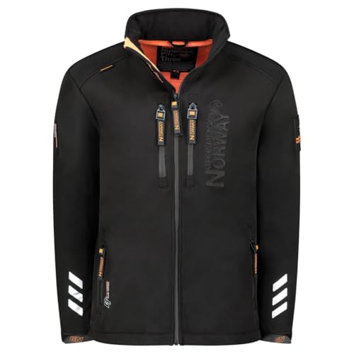 Geographical Norway Richywood Men - Kapuzen-Softshelljacke Mann Wasserdicht - Outdoor Mantel Tactical Windbreaker Widerstandsfähig - Wandern Ski Herbst Winter Frühling (Schwarz 3XL) von Geographical Norway
