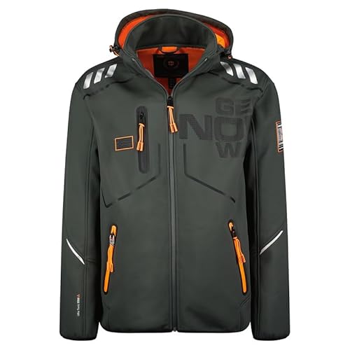 Geographical Norway Robin Men - Softshelljacke Herren Wasserdicht atmungsaktiv Kapuze - Outdoor Mantel Tactical Widerstandsfähig Windbreaker Jacke - Wandern Ski Herbst Winter Frühling (Dunkelgrau L) von Geographical Norway