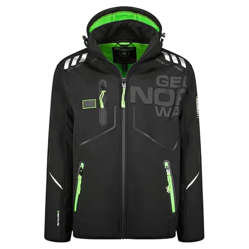 Geographical Norway Robin Men - Softshelljacke Herren Wasserdicht atmungsaktiv Kapuze - Outdoor Mantel Tactical Widerstandsfähig Windbreaker Jacke - Wandern Ski Herbst Winter Frühling (Schwarz L) von Geographical Norway