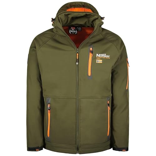 Geographical Norway Roddy Men - Softshelljacke Herren Wasserdicht atmungsaktiv Kapuze - Outdoor Mantel Tactical Widerstandsfähig Windbreaker Jacke - Wandern Ski Herbst Winter Frühling (Khaki M) von Geographical Norway