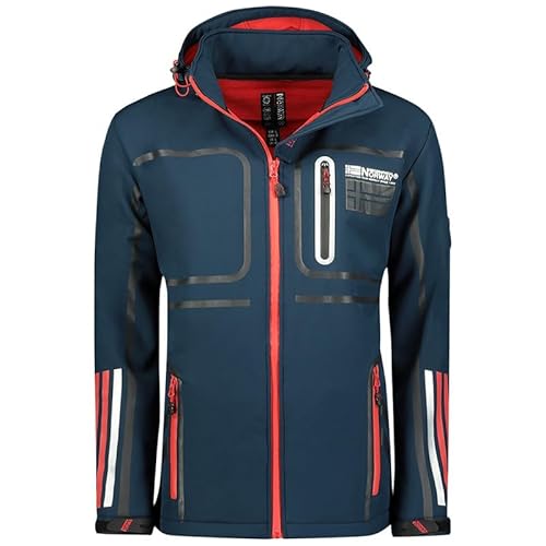 Geographical Norway Romano Men - Softshelljacke Herren Wasserdicht atmungsaktiv Kapuze - Outdoor Mantel Tactical Widerstandsfähig Windbreaker Jacke - Wandern Ski Winter Frühling (Marineblau M) von Geographical Norway