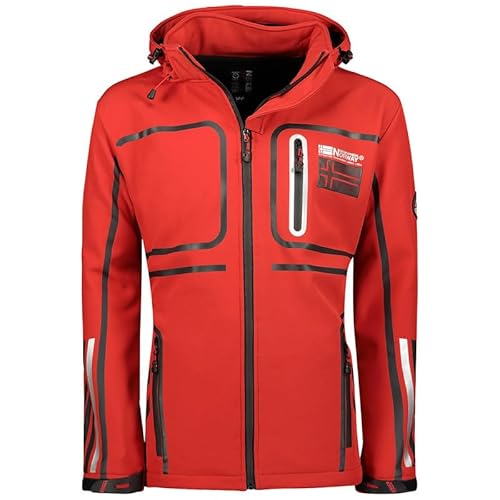 Geographical Norway Romano Men - Softshelljacke Herren Wasserdicht atmungsaktiv Kapuze - Outdoor Mantel Tactical Widerstandsfähig Windbreaker Jacke - Wandern Ski Winter Frühling (Rot L) von Geographical Norway