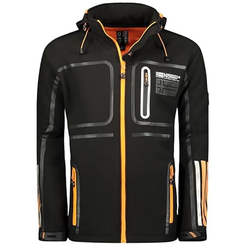 Geographical Norway Romano Men - Softshelljacke Herren Wasserdicht atmungsaktiv Kapuze - Outdoor Mantel Tactical Widerstandsfähig Windbreaker Jacke - Wandern Ski Winter Frühling (Schwarz S) von Geographical Norway