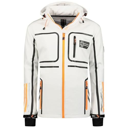 Geographical Norway Romano Men - Softshelljacke Herren Wasserdicht atmungsaktiv Kapuze - Outdoor Mantel Tactical Widerstandsfähig Windbreaker Jacke - Wandern Ski Winter Frühling (Weiß M) von Geographical Norway