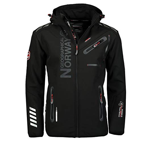 Geographical Norway Royal Men Softshell Jacke Herren Wasserdicht Jacke mit Kapuze Outdoor Windjacke Taktische Jacke Winter ideal für Aktivitäten im Freien (Schwarz Schwarz, XL) von Geographical Norway