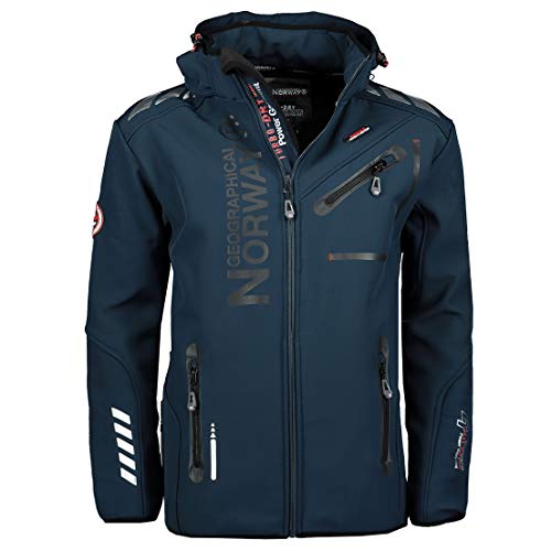 Geographical Norway Royaute Men Distribrands - Wasserdichte Herren-Softshell-Jacke - Atmungsaktiver Outdoor-Mantel Kapuze Tactical Resistant Windbreaker (Marineblau_Schwarz 3XL) von Geographical Norway