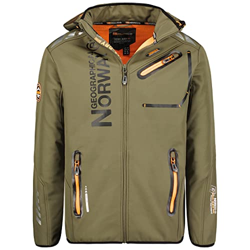 Geographical Norway Royaute Men - Kapuzen-Softshelljacke Mann Wasserdicht - Outdoor Mantel Tactical Windbreaker Widerstandsfähig - Wandern Ski Herbst Winter Frühling (Chat Orange M) von Geographical Norway