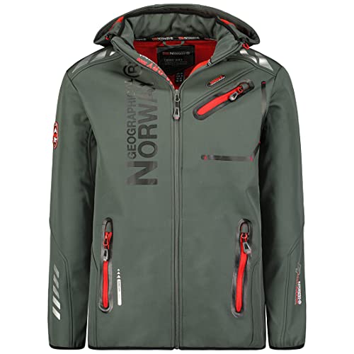 Geographical Norway Royaute Men - Kapuzen-Softshelljacke Mann Wasserdicht - Outdoor Mantel Tactical Windbreaker Widerstandsfähig - Wandern Ski Herbst Winter Frühling (Dunkelgraurot XXL) von Geographical Norway