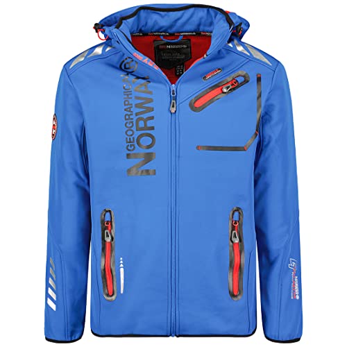 Geographical Norway Royaute Men - Kapuzen-Softshelljacke Mann Wasserdicht - Outdoor Mantel Tactical Windbreaker Widerstandsfähig - Wandern Ski Herbst Winter Frühling (Königsblau L) von Geographical Norway