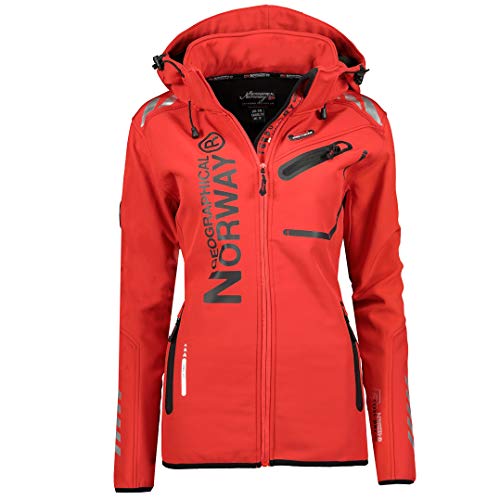 Geographical Norway Damen Reine Jacke Softshell Windbreaker Kapuze Patches Größe XL Farbe WT4039F/GN-red-black von Geographical Norway