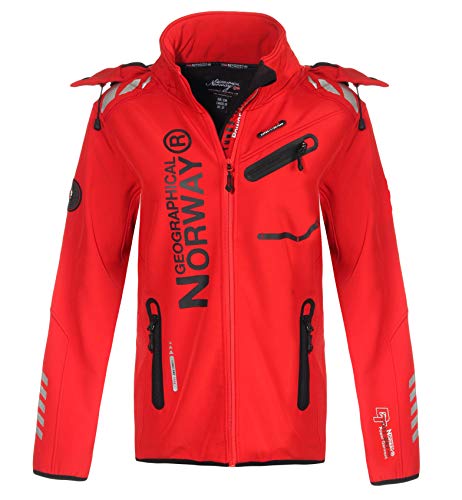 Geographical Norway Damen Reine Jacke Softshell Windbreaker Kapuze Patches Größe 2XL Farbe WT4039F/GN-red-black von Geographical Norway