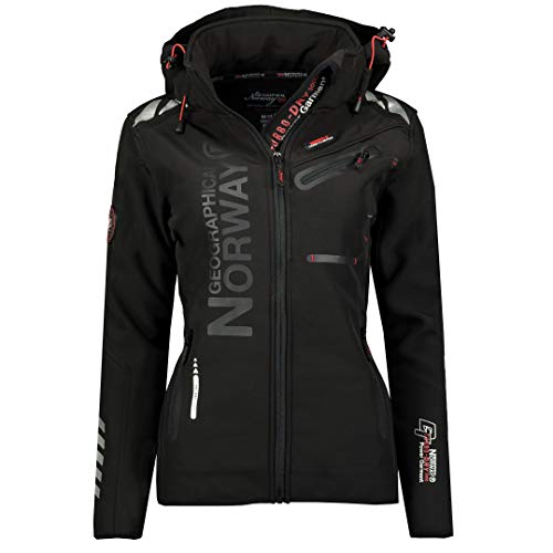 Geographical Norway Damen Reine Jacke Softshell Windbreaker Kapuze Patches Größe XL Farbe WT4039F/GN-black-black von Geographical Norway